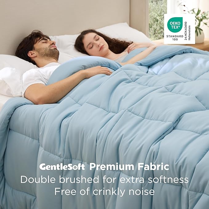 Bedsure Comforter Duvet Insert - Quilted Comforters Oversized King, All Season Duvet, GentleSoft Down Alternative Bedding, with 8 Tabs, Gifts for Women/Men, Light Spa Blue, Oversized King 116x98Inche