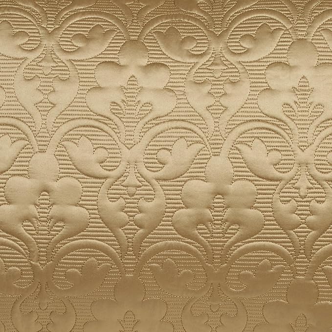 Cambridge Classic Luxury Bedding | Golden Bronze Solid Color Polyester Satin | Elaborate Damask Quilting | 6 Pc Bed Set Includes Oversized Full Bedspread, 2 Standard Shams, and 3 Decorative Pillows