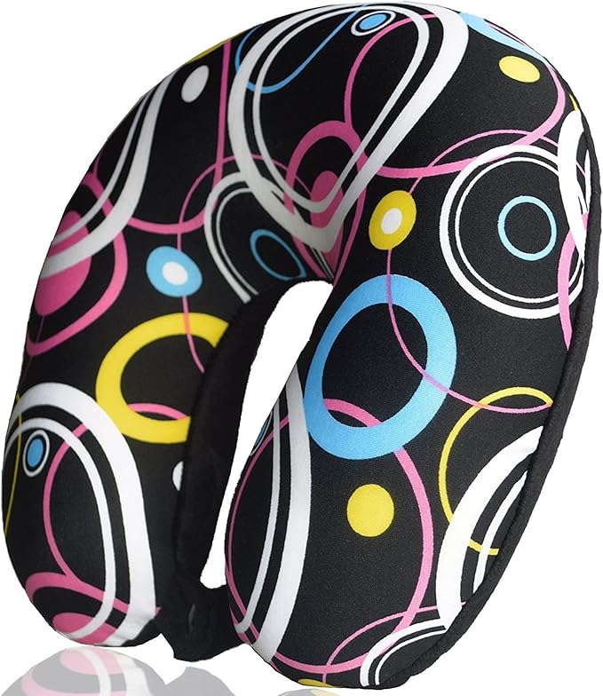 Bookishbunny U Shaped Micro Beads Microbead Neck Head Support Travel Pillow, 12"x12"x4" (CircleBlack)