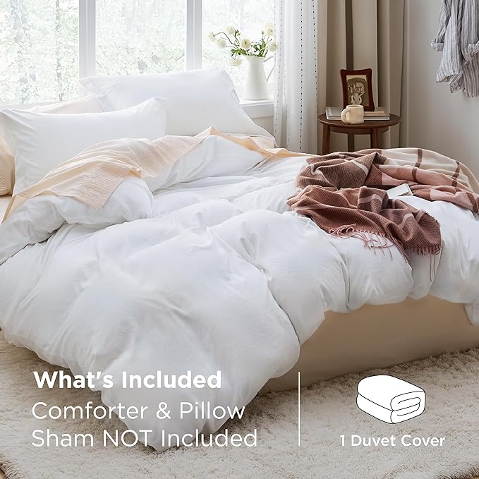 Bedsure Oversized King Duvet Cover Only - Prewashed Cotton-Like Polyester Extra Soft All Season Bedding, Includes 1 Duvet Cover 120x98 Inches with Zipper Closure, White, Comforter Not Included