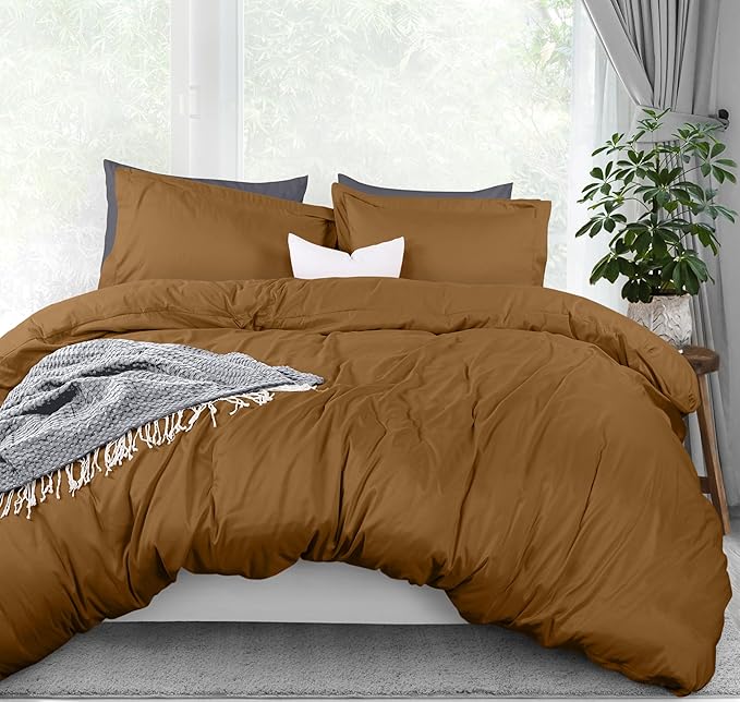 Utopia Bedding Duvet Cover Queen Size - 3 Piece with Zipper Closure - 1 Comforter Cover 90X90 Inches & 2 Pillow Shams 20X26 Inches (Mocha) Comforter Not Included