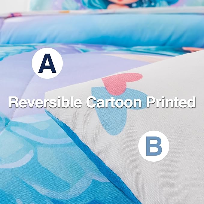 A Nice Night Mermaid Comforter Set Full 6-Piece Bed in a Bag for Girls, Soft Polyester Bedding with Sheet Set & Pillowcases, Princess Character Theme Kids Full Bedding