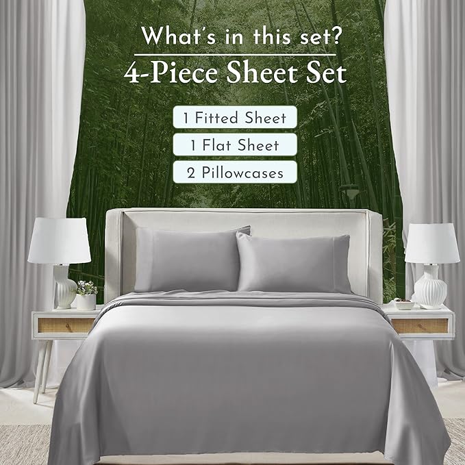 California Design Den Rayon from Bamboo Sheets King Size Set - Luxury Cooling Sheets King Size Bed with Deep Pockets, Durable Silk-Like Bedding Set - Silver Gray