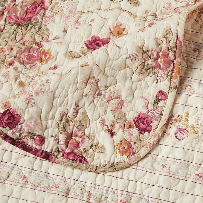 Greenland Home Antique Rose 100% Cotton Heirloom-Quality Quilt Set, 2-Piece Twin/XL, Ecru