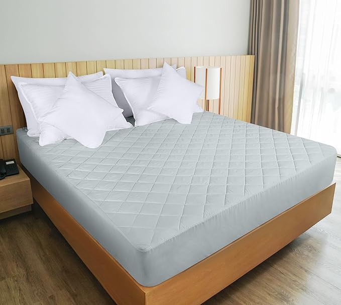 Utopia Bedding Quilted Fitted Mattress Pad, King Size, Elastic Fitted Mattress Topper Protector and Cover with Deep Pocket Stretches up to 16 Inches, Machine Washable (Light Grey)