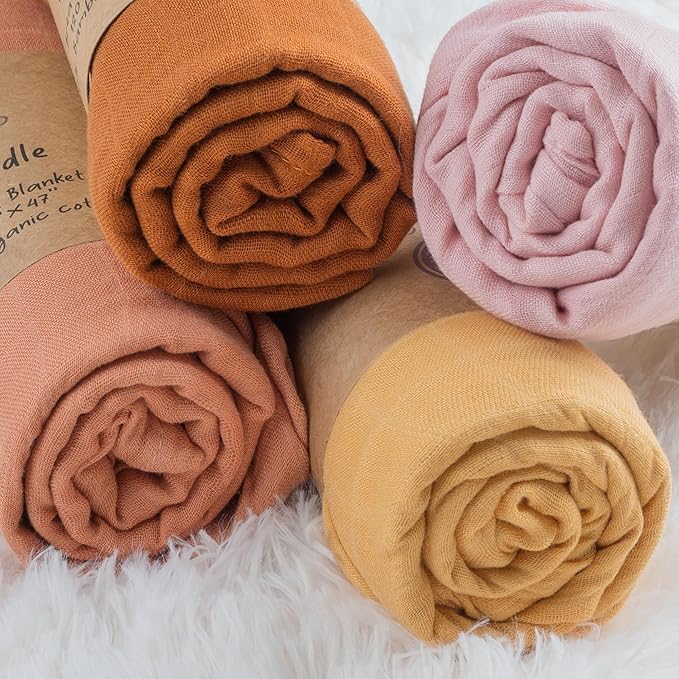 Meracorallo Muslin Swaddle Blanket Silky Soft Receiving Blanket Swaddle Wrap for Baby Boys and Girls, Large 47 x 47 inches, Set of 4 Solid Color