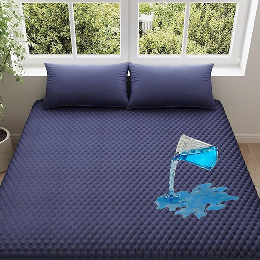 OhGeni 100% Waterproof Mattress Protector, Twin-Navy Blue Size Mattress Pad, Fits 6"-20" Mattresses with Deep Pocket, Cooling, Breathable Fitted Sheets, Soft Bed Cover, Noiseless, Machine Washable