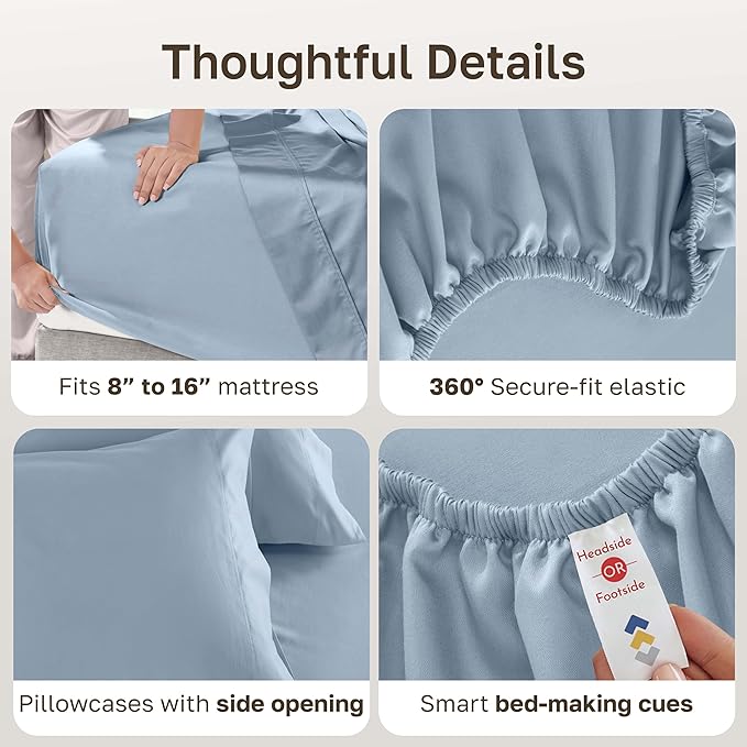 California Design Den Luxury King Size Sheet Set - 100% Cotton, 600 Thread Count Deep Pocket King Sheets, Hotel-Quality Bedding with Sateen Weave - Blue