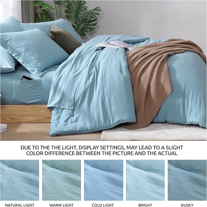 WRENSONGE King Size Comforter Set- 7 Pieces Soft Blue Bed in a Bag with Fitted Sheet, Flat Sheet, 2 Pillow Shams, and 2 Pillowcases- Warm King Bedding Set for All Season