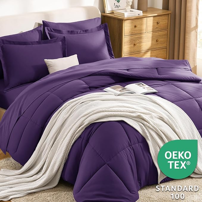 CozyLux Queen Comforter Set Purple - 7 Pieces Bed in a Bag Queen, All Season Breathable Bedding Sets, Oeko-Tex Certified Bed Set with Down Alternative Comforter, Sheets, Pillowcases & Pillow Shams