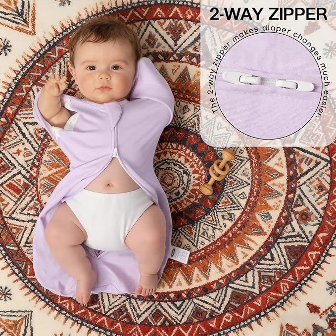 MEXXI Swaddle Baby Sleep Sack With Arms Up, 2 Pack Baby Transitional Swaddle with Double Zipper,0.5 TOG