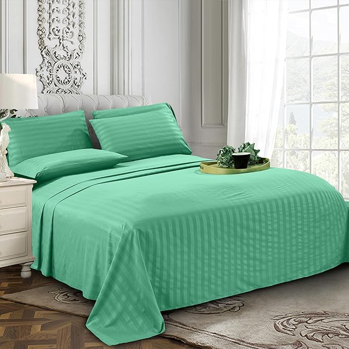 Elegant Comfort Softest and Coziest 6-Piece Sheet Set - 1500 Premium Hotel Quality Microfiber - Deep Pocket, Wrinkle Resistant 6-Piece Damask Stripe Bed Sheet Set, California King, Paradise Teal