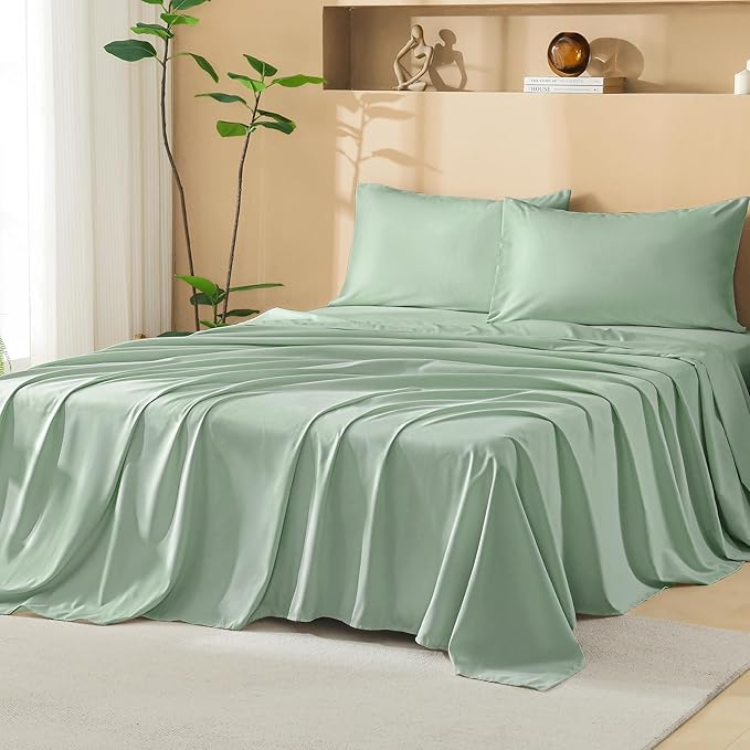 Litanika Super King Plus Size Comforter Set with Sheets Sage Green - 7 Pieces Bed in a Bag Oversized King Boho Tufted Complete Bedding Sets with Comforter, Sheets, Pillowcases & Shams