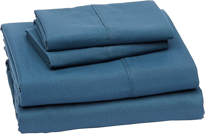 Amazon Basics Lightweight Breathable Super Soft Microfiber 4-Piece Bed Sheet Set with 14-Inch Deep Pockets,Wrinkle Resistant,Queen,Dark Teal,Solid,(Pack of 4)