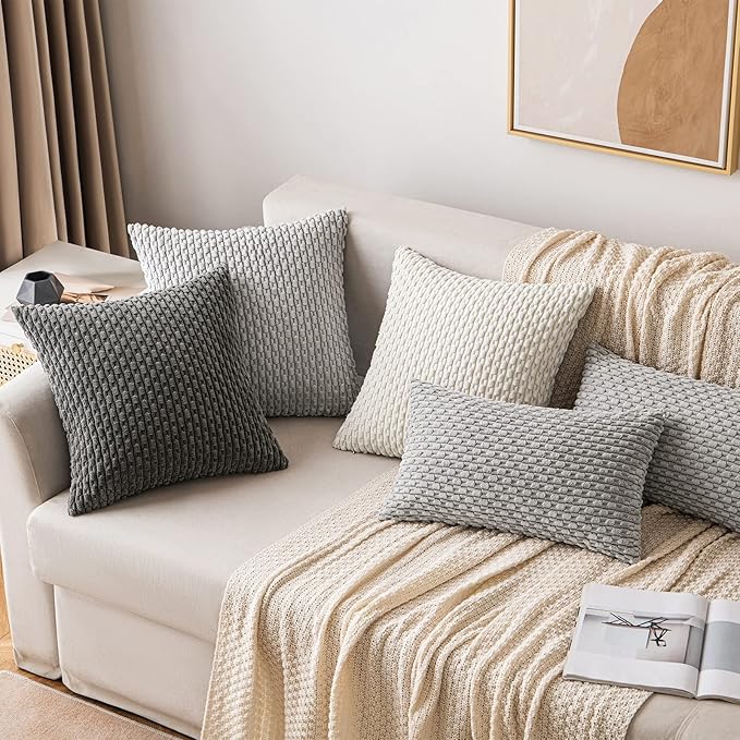 MIULEE Pack of 2 Decorative Throw Pillow Covers 24x24 Inch Soft Boho Striped Textured Corduroy Pillow Covers Modern Farmhouse Home Decor for Couch Bed Sofa Living Room Dark Grey