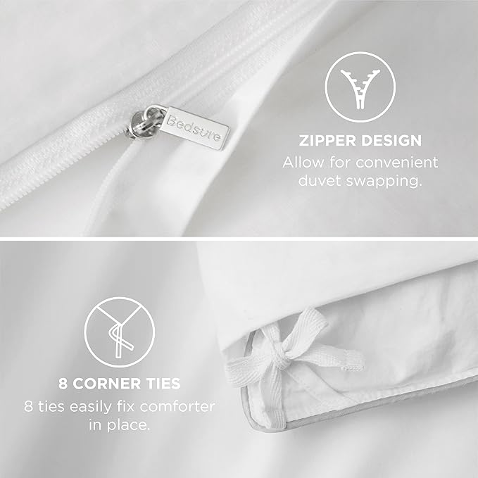 Bedsure Luxury Hotel Duvet Cover King Size, 100% White Cotton Embroidery Bedding Set, Includes 1 Duvet Cover 104x90 Inches with Zipper Closure & 2 Pillow Shams, Comforter Sold Separately
