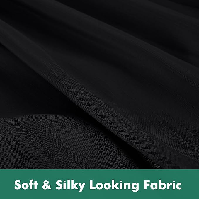 Biscaynebay Wrap Around Bed Skirts with Split Corners for King Beds 15" Drop, Black Adjustable Elastic Dust Ruffles Easy Fit Wrinkle Resistant Silky Luxurious Fabric Machine Washable