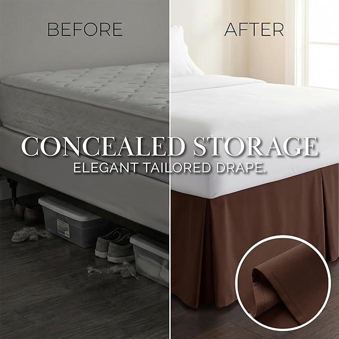 Southshore Fine Living, Inc. Full Size Bed Skirt, 14-Inch Drop Pleated Bed Skirt for Full Mattress, Dust Ruffle for Full Size Bed, Chocolate Brown