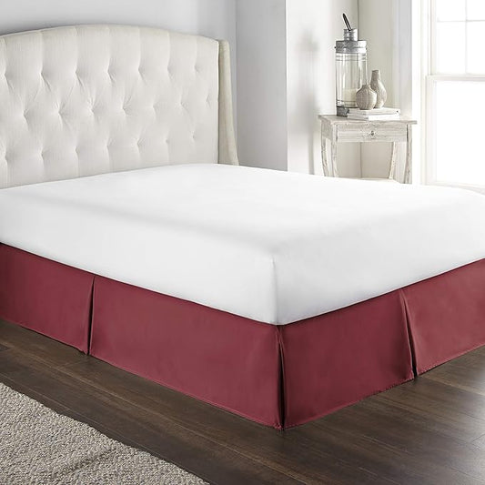 800 Thread Count 100% Pure Cotton Luxury Box Pleated Bed Skirt Queen Size with 16 Inch Drop Length Burgundy