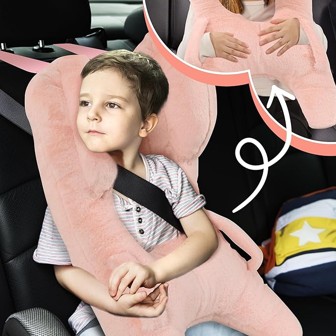 ROYALAY Kids Car Pillows for Sleeping with Handles, H-Shape Car Back Seat Travel Pillow for Sleeping, Child Car Sleeping Head Support Kids Neck Pillows for Travel, Comfy H Car Pillow