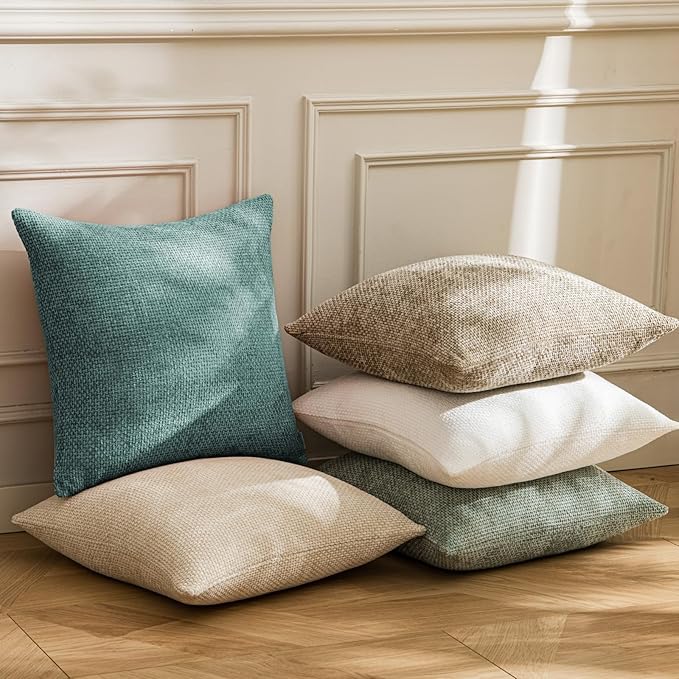 a moment Teal Chenille Throw Pillow Covers 18x18 Inch Pack of 2 Modern Decorative Throw Pillow Covers Farmhouse Cross Covers Home Decor for Sofa Bedroom Living Room
