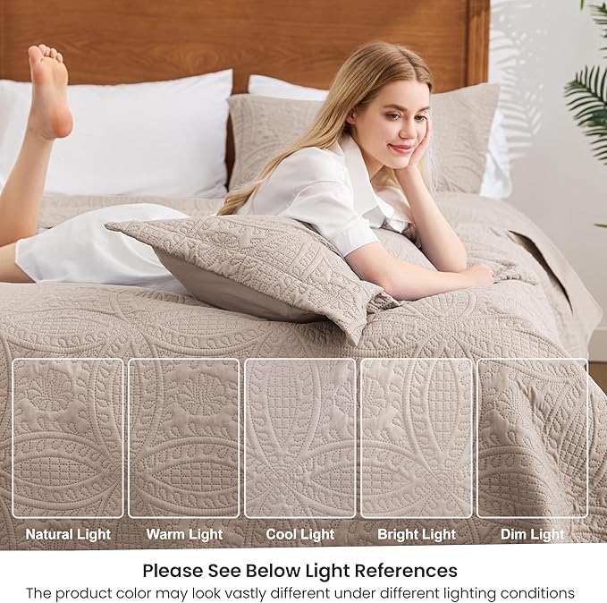 Love's cabin Quilts for Queen Bed Burlwood Bedspreads Bedding Set - Lightweight Bedspread Comforter - Coin Pattern Bedding Coverlet for All Season - 3 Pieces (1 Quilt, 2 Pillow Shams)