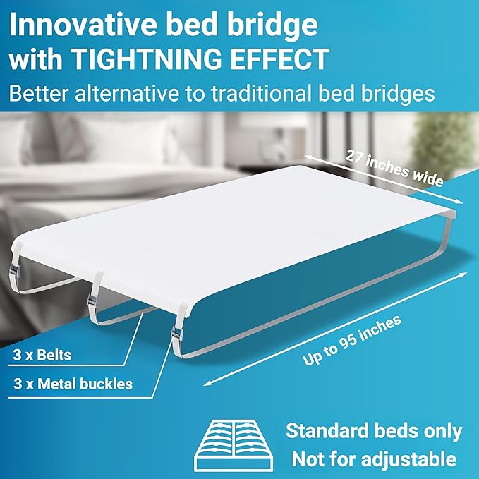 Twin to King Bed Converter | No Slipping | Innovative Solution as Bed Bridge for Couples & Families | Split King Gap Filler for Adjustable Bed, Installed in < 5 Min