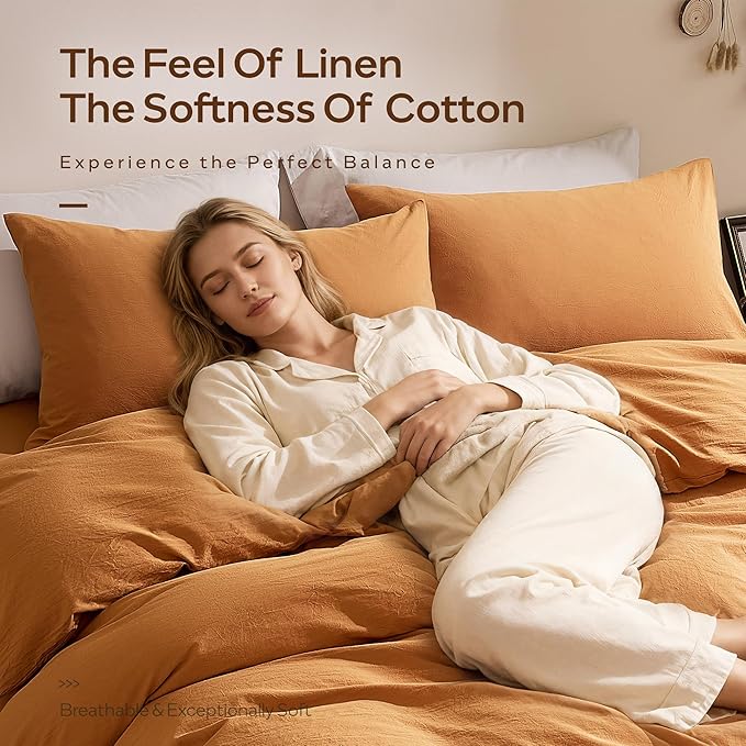 JELLYMONI Duvet Cover Full Size - 100% Washed Cotton Comforter Cover with Linen-Like Texture, Breathable & Soft Bedding for Modern Home, Guest Room and Everyday Use,1 Duvet Cover & 2 Pillowcases