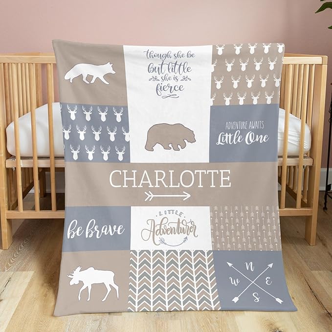 Personalized Baby Blankets for Girls, Personalized Baby Gifts,Best Gift for Baby, Newborn, Woodland Baby Blanket, Super Soft Polyester, Shower Gifts for Nursery, Mocha Meringue