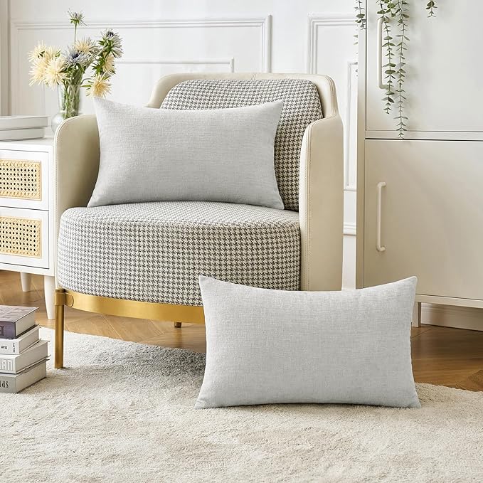 MIULEE Pack of 2 Light Gray Throw Pillow Covers 12x20 Inch Soft Chenille Lumbar Pillow Covers for Sofa Living Room Couch Solid Dyed Cases