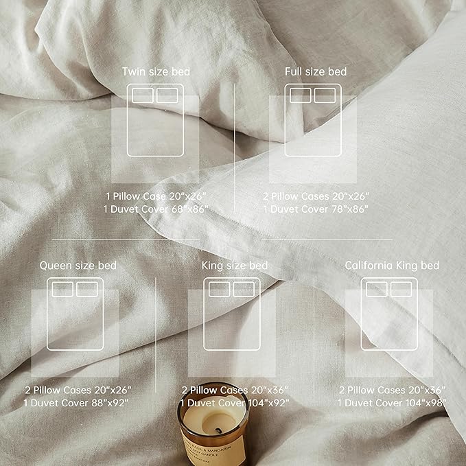 Simple&Opulence 100% Linen Duvet Cover Set, 3 PCS Natural French Flax Linen Duvet Cover, California King Size, Breathable Soft Comfy Bedding Comforter Cover with 2 Pillowcases (104"x98")