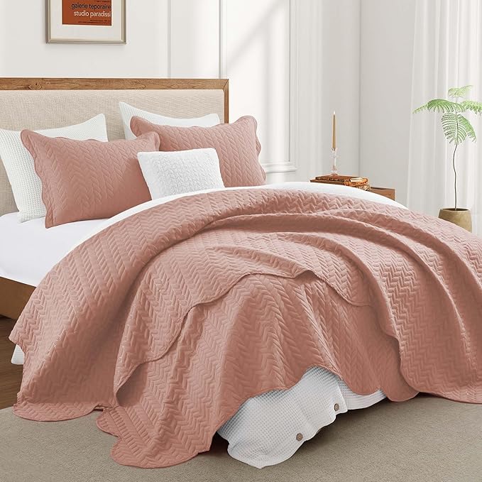 IR Imperial Rooms 8 Pack California King Quilt Bedding Set (118"x106") - Bulk Wholesale for Hotels, Guest Bedroom & Airbnbs - Lightweight Microfiber Reversible Embossed Quilts Bedspread (Peach)