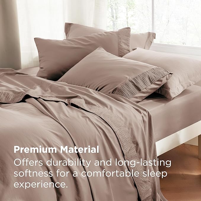 Bedsure Queen Sheet Set - 4 Pieces Soft Queen Size Sheets - Breathable & Cooling - Hotel Luxury - Easy Care Polyester Microfiber Bedding for Women, Men, Khaki