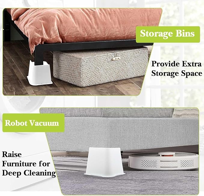 Bed Risers 1 inch, 2 inch, 3 inch, 4 inch, 6 inch, 8 inch Heavy Duty, Oversized Furniture Riser for Couch Sofa Table Chair Leg Frame Dorm, Support up to 6000 Lbs (White 8 Pack, 6 inch)