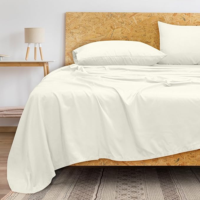 Royale Linens 300 Thread Count 100% Long Staple Combed Cotton Flat Sheet - Super Soft - Top Sheet - King Flat Sheet Sold Separately - Breathable, Cool & Crisp Percale (King, Ivory)
