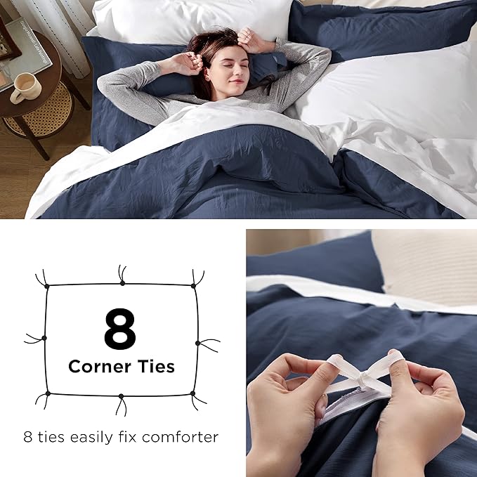 Bedsure Navy Duvet Cover Full Size - 3 Pieces Prewashed Extra Soft Cotton-Like Polyester Bedding Set, Includes 1 Duvet Cover 80x90 Inches with Zipper Closure & 2 Pillow Shams, Comforter Not Included