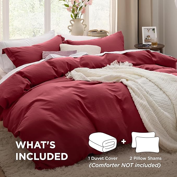 Bedsure Red Duvet Cover King Size - 3 Pieces Prewashed Cotton-Like Polyester Extra Soft Bedding Set, Includes 1 Duvet Cover 104x90 Inches with Zipper Closure & 2 Pillow Shams, Comforter Not Included