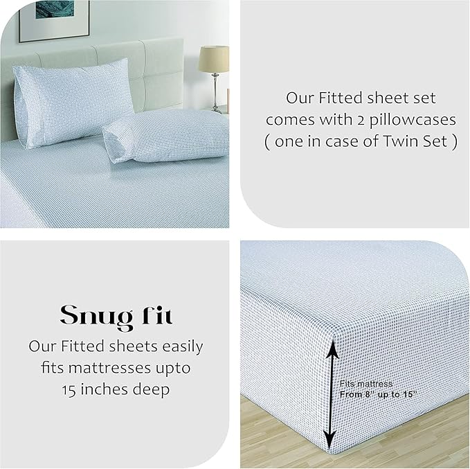 LANE LINEN Full Size Fitted Sheet, 100% Organic Cotton, 3Pc Set (1 Fitted Sheet,2 Pillowcases), Percale Weave, Bottom Sheet, Breathable, Fits Mattress Upto 15" Deep - - Polka Dot(No Flat Sheet)