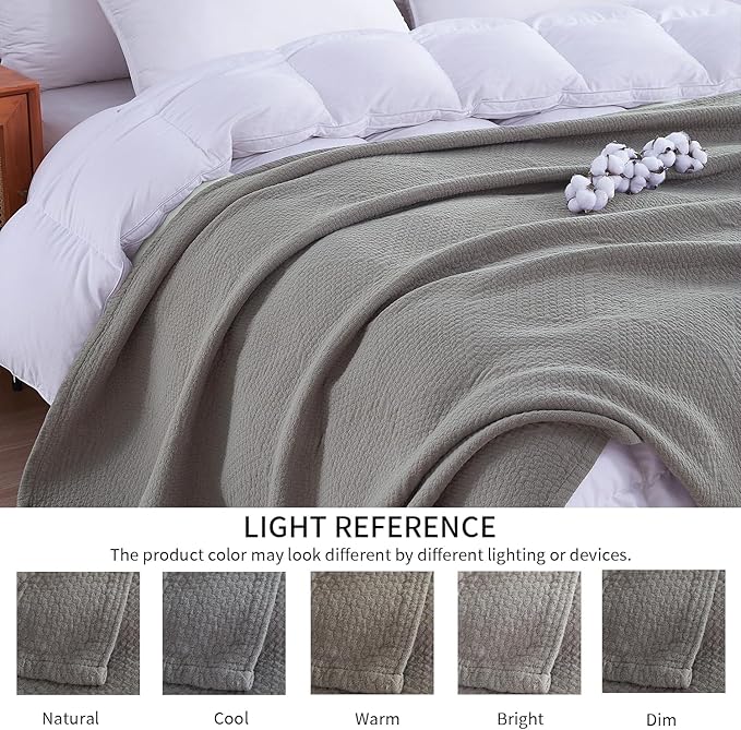Premium 100% Cotton Blanket – All-Season Soft Breathable Bed Blanket for Queen Size – Lightweight Stylish Textured Throw for Bed– Giftable Cozy Bedding