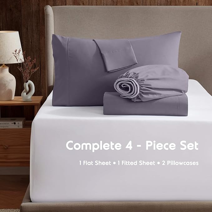 Nestl California King Sheet Set - 1800 Ultra-Soft Microfiber Cal King Bed Sheets - Double Brushed - Deep Pockets - Easy Fit - 4 Piece Set - Bed Sheets (California King, Grayish Purple)