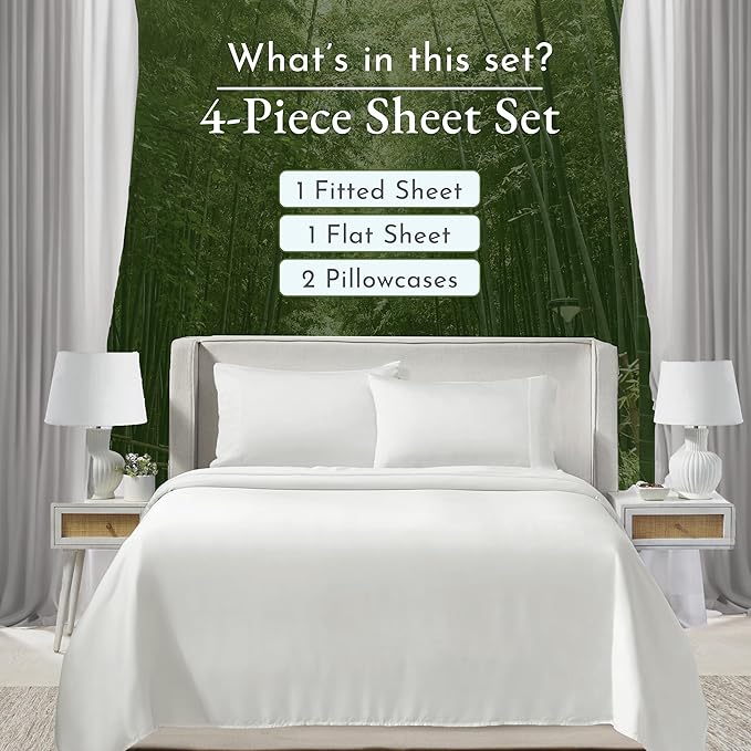 California Design Den Rayon from Bamboo Sheets Queen Size Bed Luxury Silk Cooling Bedsheets with Snug Fitted Deep Pockets (Queen, Ivory)