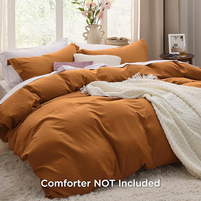 Bedsure Honey Ginger Duvet Cover Queen Size - 3 Pieces Prewashed Cotton-Like Polyester Extra Soft Bedding Set, Includes 1 Duvet Cover 90x90 Inches with Zipper Closure & 2 Pillow Shams, No Comforter