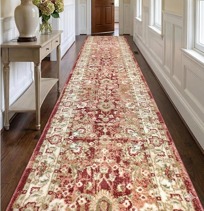 Well Woven Custom Size Runner - Elysium Crimson Vintage Panel Rug 27 Inch Wide x 12 Feet Long (27" x 12' Runner) | Heritage-Inspired, Soft & Durable, Easy to Clean Rug for Hallway, Stairs, entryway