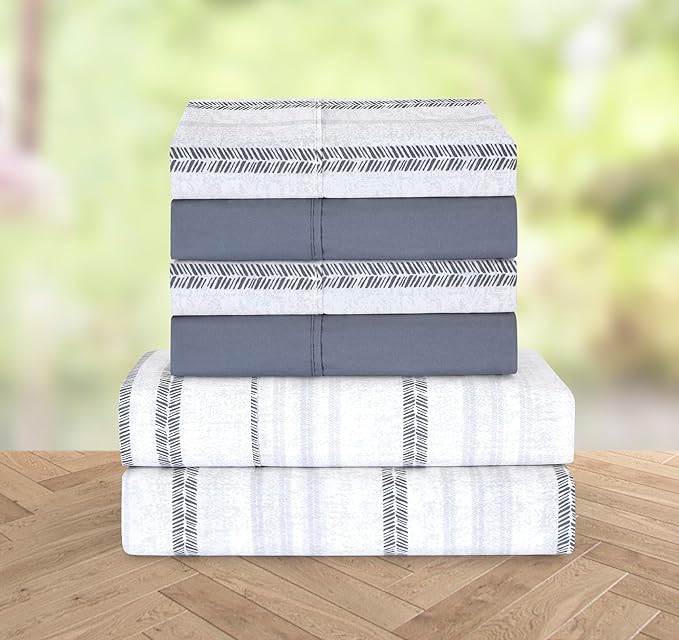 Elegant Comfort Softest and Coziest 6-Piece Sheet Set - 1500 Premium Hotel Quality Microfiber - Deep Pocket, Wrinkle Resistant 6-Piece Floral Bed Sheet Set, California King, Traci Gray