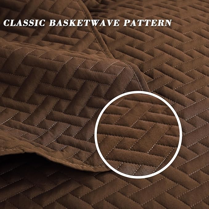 Exclusivo Mezcla King Size Quilt Bedspreads with Basket Weave Pattern, Soft Lightweight Summer Quilts Bedding Set Coverlets Bed Cover for All Seasons, Brown