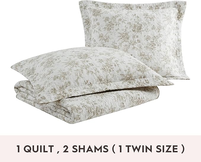 Laura Ashley - Twin Quilt Set, Reversible Floral Cotton Bedding with Matching Sham, Home Decor for All Seasons (Walled Garden Brown, Twin)