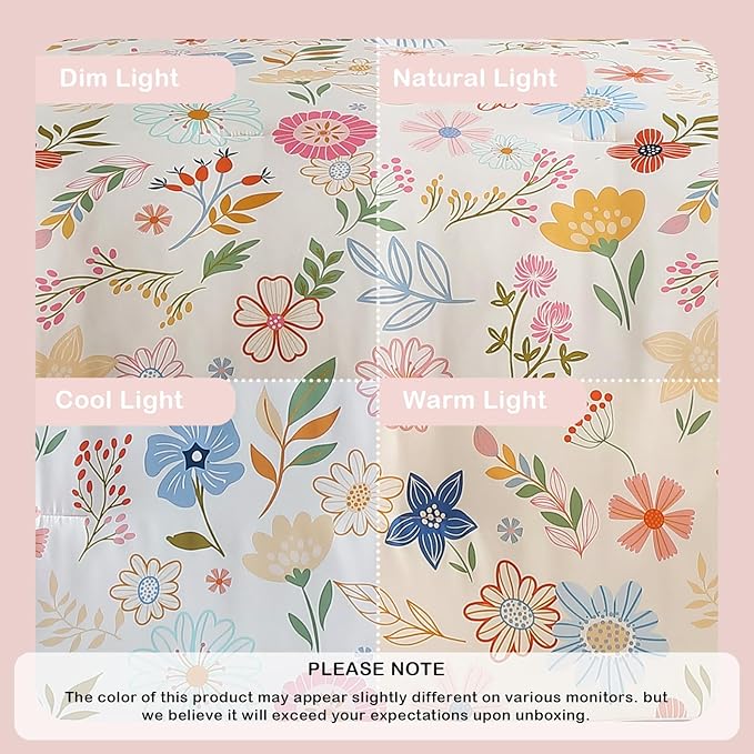 Twin Comforter Set for Girls Kids - 5 Pieces Pastel Garden Patterns Twin Bedding Sets for Girls Teen, Soft Cozy Bed in A Bag with Sheets