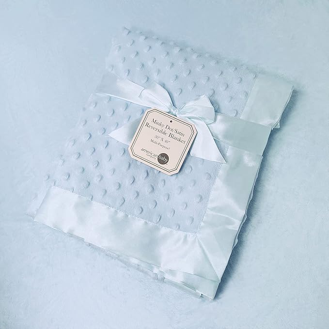 American Baby Company Heavenly Soft Chenille Receiving Blanket (30" x 40"), 2-Layer Design with Minky Dot & Silky Satin, Blue, for Boys and Girls