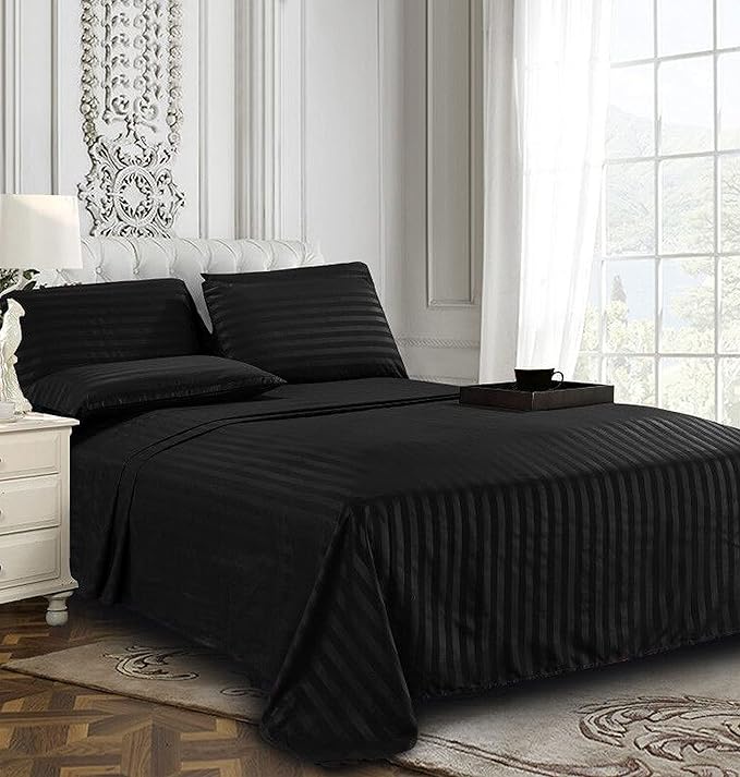 Elegant Comfort Best, Softest, Coziest 6-Piece Sheet Sets! - 1500 Premier Hotel Quality Luxurious Wrinkle Resistant 6-Piece Damask Stripe Bed Sheet Set, King Black