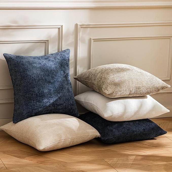 a moment Dark Blue Chenille Throw Pillow Covers 12x20 Inch Pack of 2 Modern Decorative Throw Pillow Covers Farmhouse Cross Covers Home Decor for Sofa Bedroom Living Room
